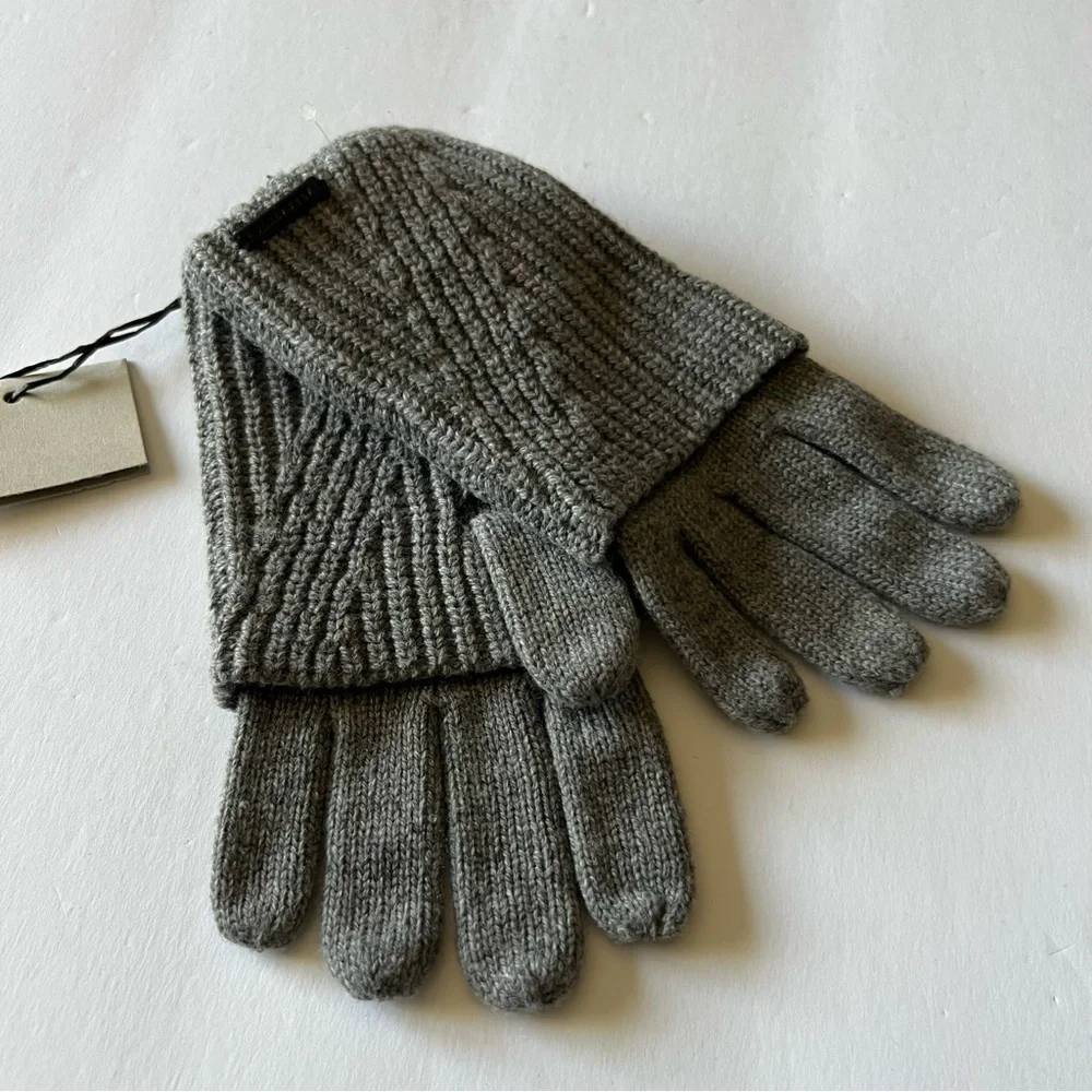 ALLSAINTS WOMENS TRAVELING RIB FOLDOVER CUFF KNIT GLOVES WOOL BLEND GRAY OS NWT